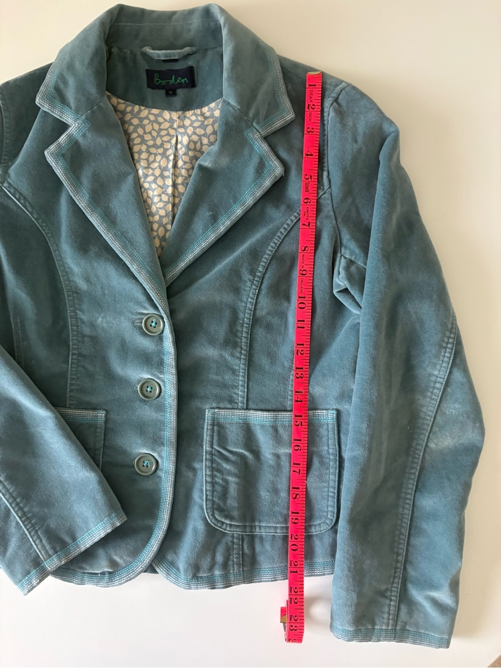 Boden Teal Cotton velvet Women's Blazer Jacket size UK 12 US 8 - Picture 6 of 16